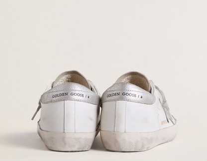 Women’s Super-Star with gray suede star and silver glitter inserts