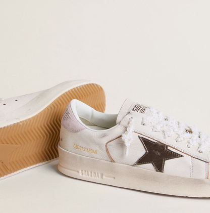 Stardan in nappa con stella in pelle laminata argento e talloncino in suede rosa