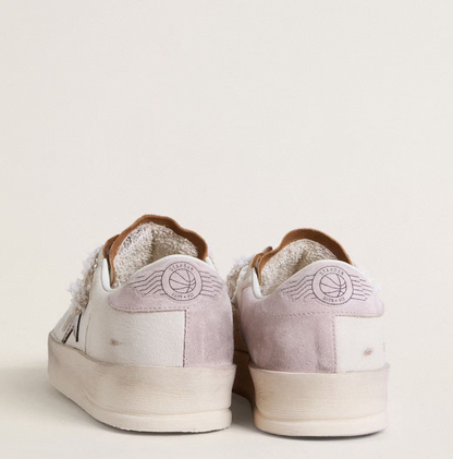 Stardan in nappa con stella in pelle laminata argento e talloncino in suede rosa