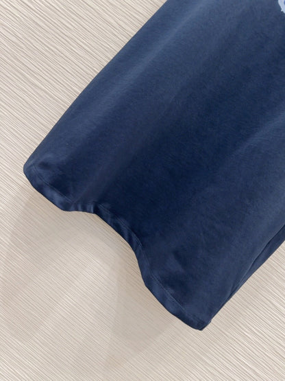 LV 25 Metal Zipper Decoration On The Left Shoulder Dress  Blue Cotton