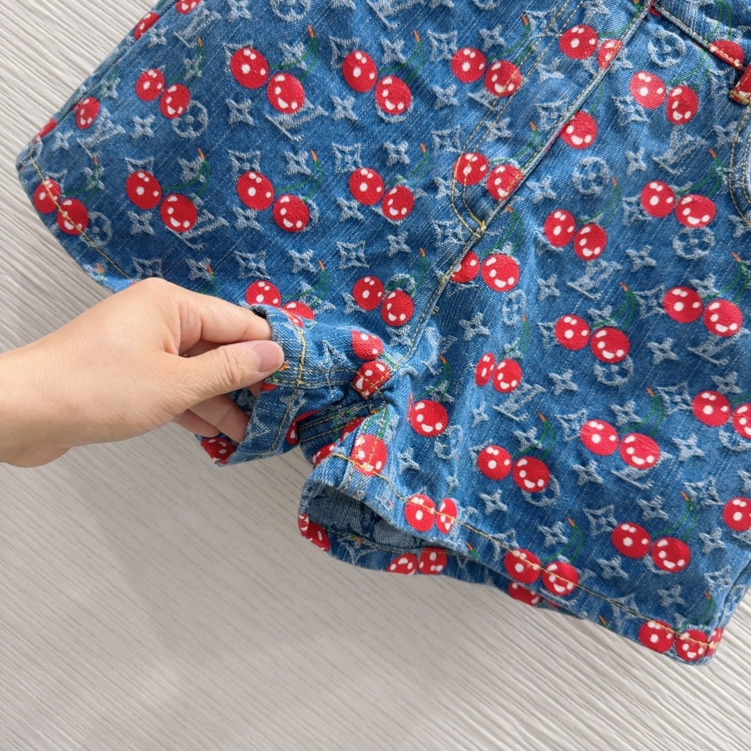 LV 25 Cherry Denim Shorts Blue Cotton