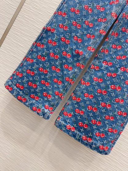 LV 25 Cherry Denim Pants Blue Cotton
