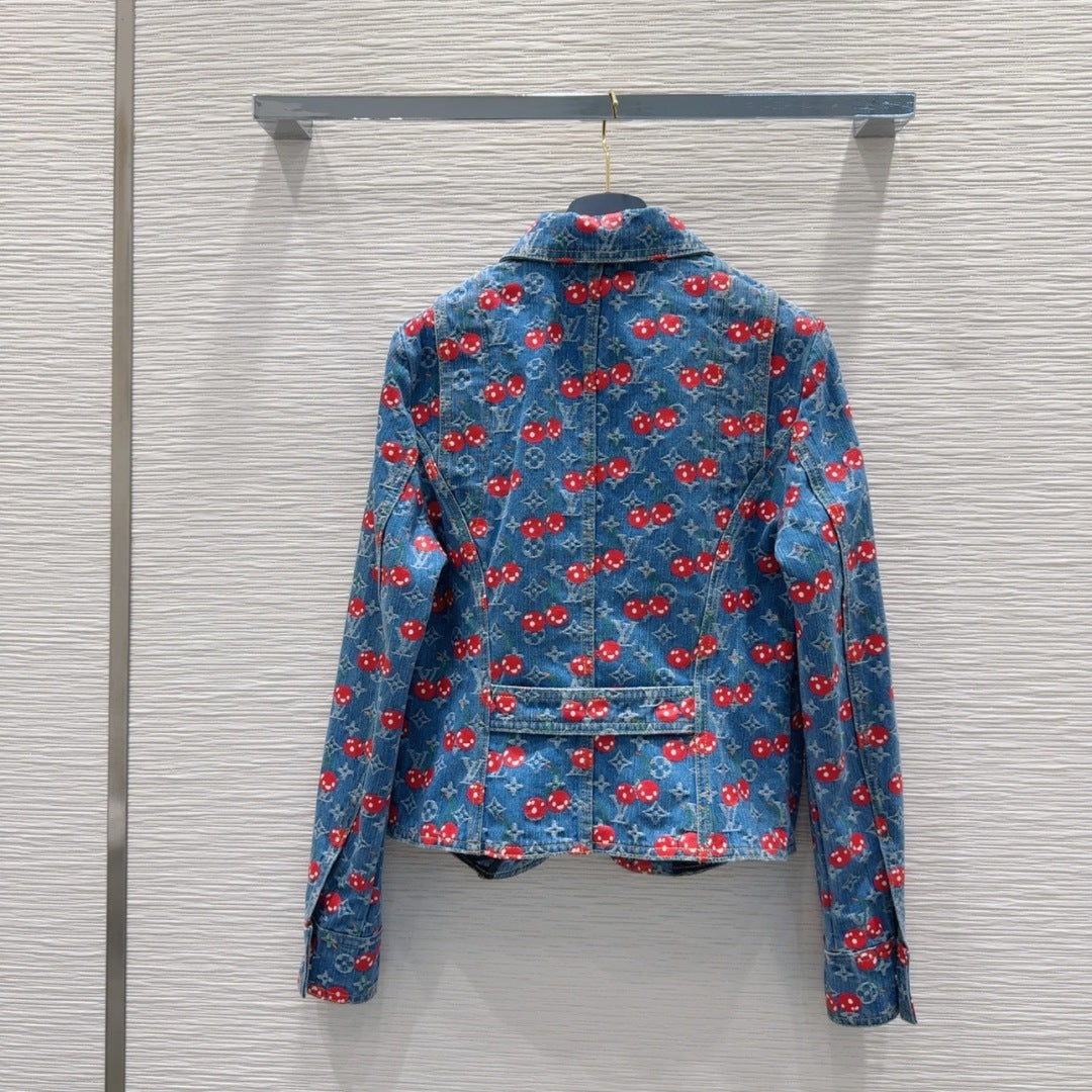 LV 25 Cherry Denim Jacket Blue Cotton