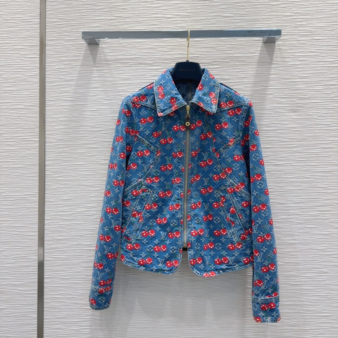 LV 25 Cherry Denim Jacket Blue Cotton