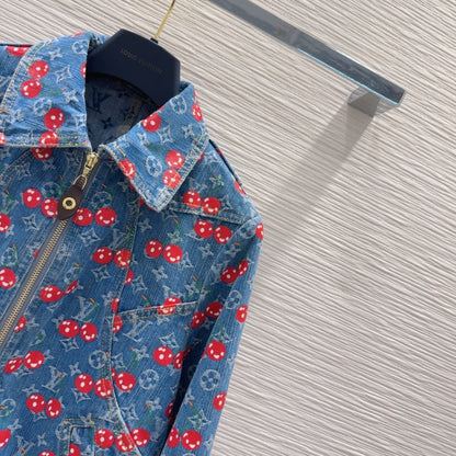 LV 25 Cherry Denim Jacket Blue Cotton
