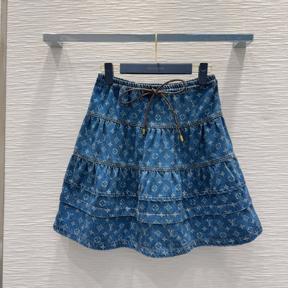 LV 25 Both Muscular Soft Denim Skirt Blue Cotton