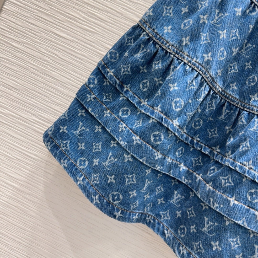 LV 25 Both Muscular Soft Denim Skirt Blue Cotton