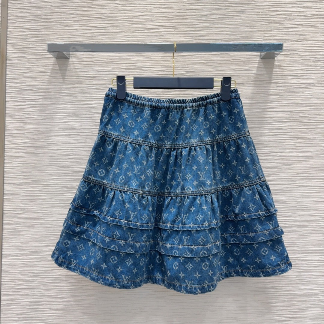 LV 25 Both Muscular Soft Denim Skirt Blue Cotton