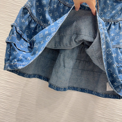 LV 25 Both Muscular Soft Denim Skirt Blue Cotton