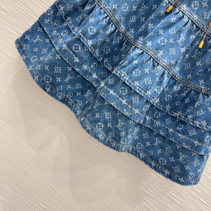 LV 25 Both Muscular Soft Denim Skirt Blue Cotton
