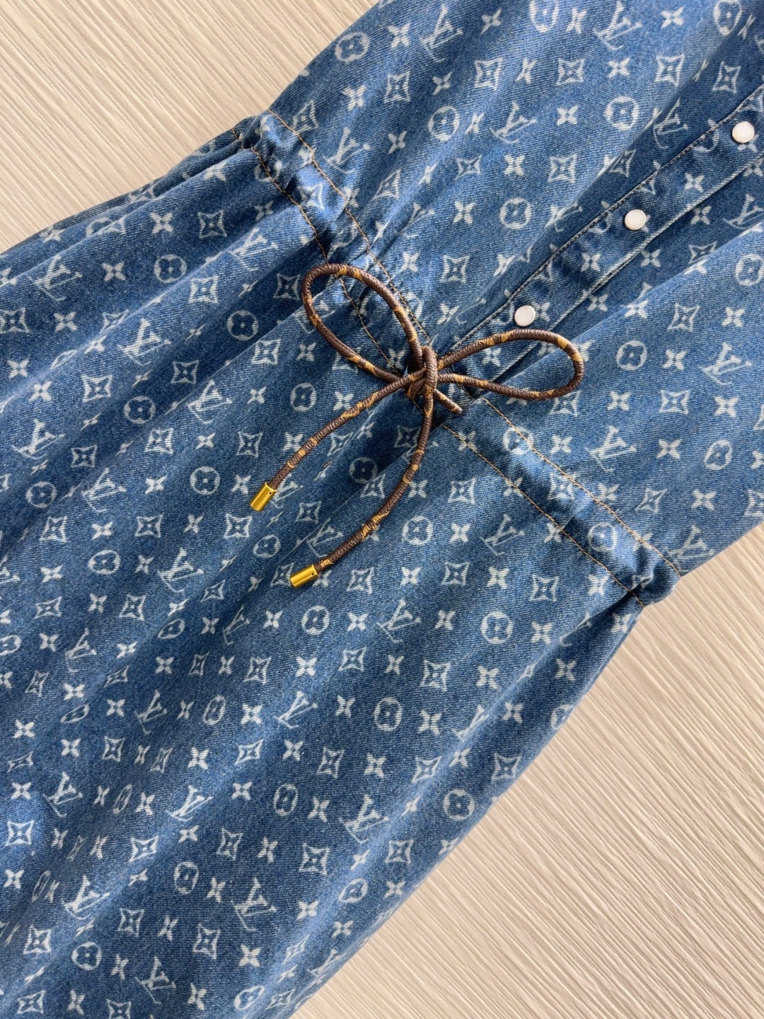 LV 25 Both Muscular Soft Elastic Waist Denim Dress Blue Cotton