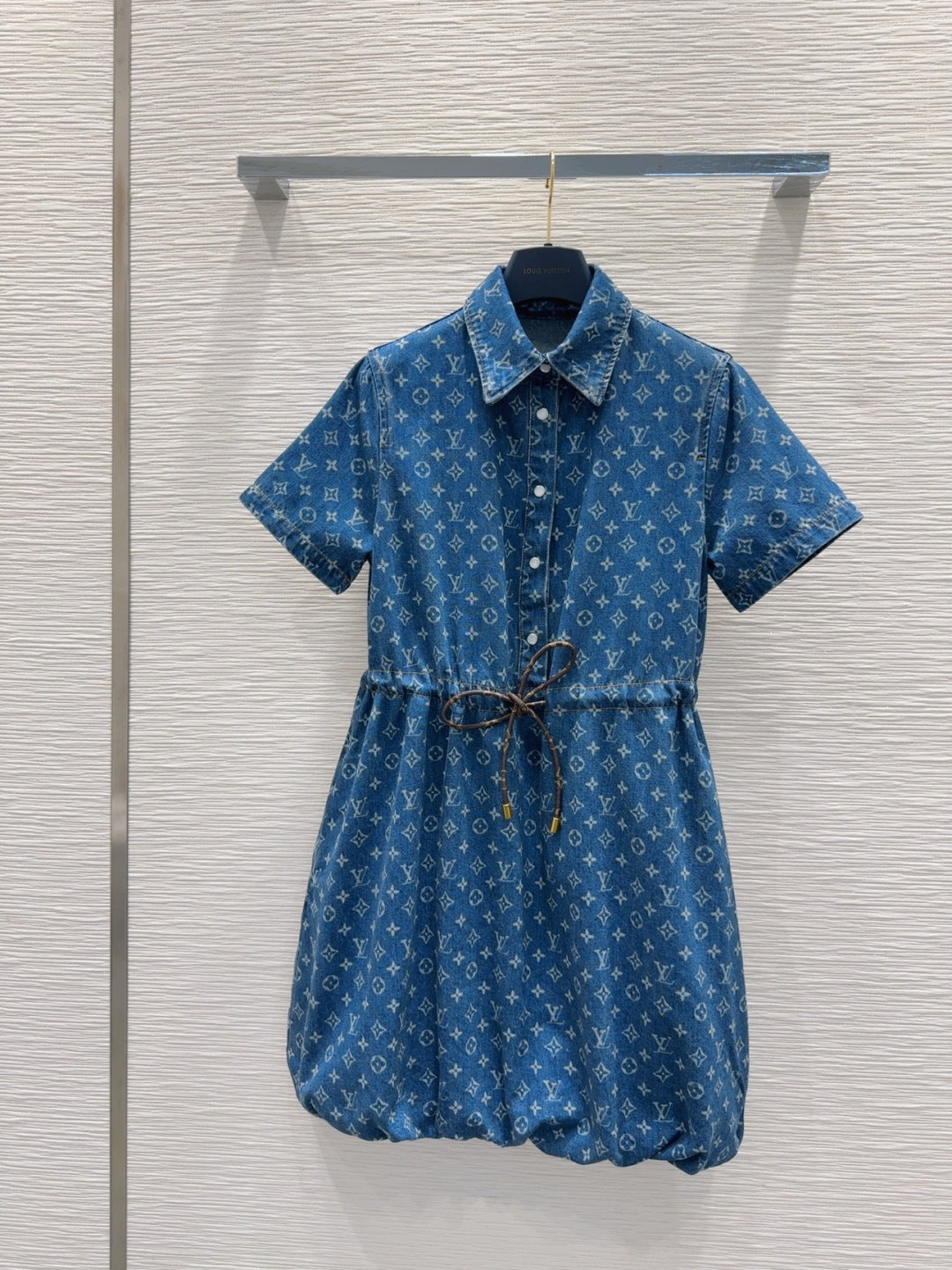 LV 25 Both Muscular Soft Elastic Waist Denim Dress Blue Cotton