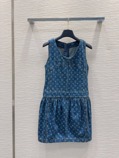 LV 25 Both Muscular Soft Denim Vest Dress Blue Cotton