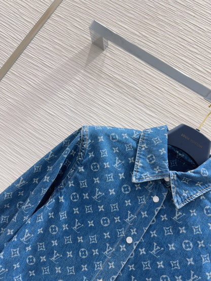LV 25 Both Muscular Soft Denim Shirt Blue Cotton