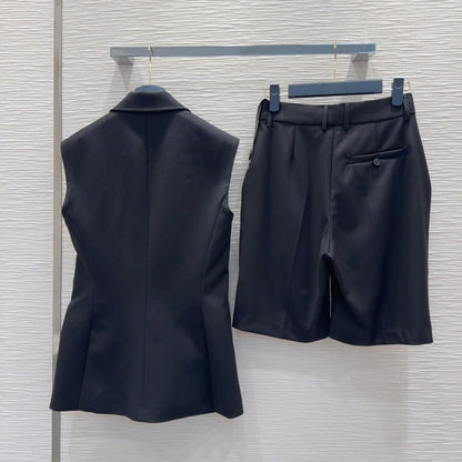 LV 25 Simple Elegant Vest Set Black Beige Poliester Wool