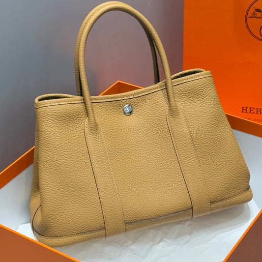 Hermes Garden Party 30cm Milk Tea Silver Buckle Calfskin 255793