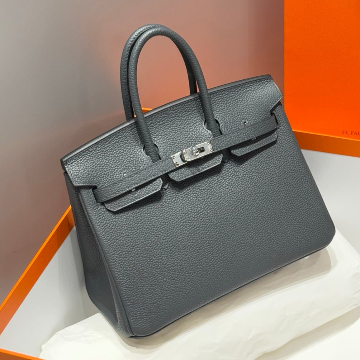 Hermes Birkin Slate Grey Silver Buckle Calfskin 255632