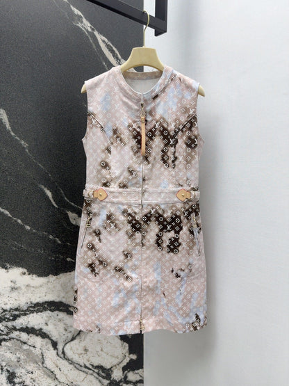 LV 25 Mononogram Gradient Print Logo Denim Vest Dress Multicolor