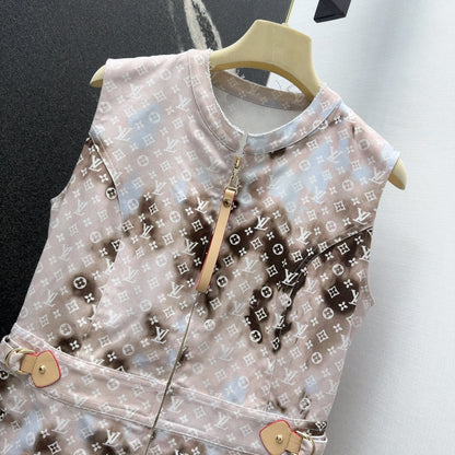 LV 25 Mononogram Gradient Print Logo Denim Vest Dress Multicolor