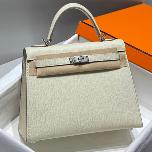 Hermes Kelly Bag Milkshake White Silver Epsom Leather 249772