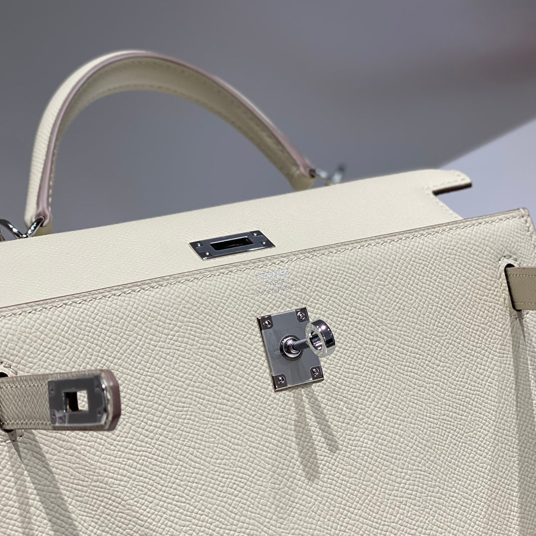 Hermes Kelly Bag Milkshake White Silver Epsom Leather 249772