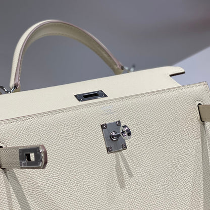 Hermes Kelly Bag Milkshake White Silver Epsom Leather 249772