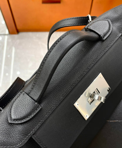 Hermes 21 Bag Black with Silver Buckle Calfskin 250278