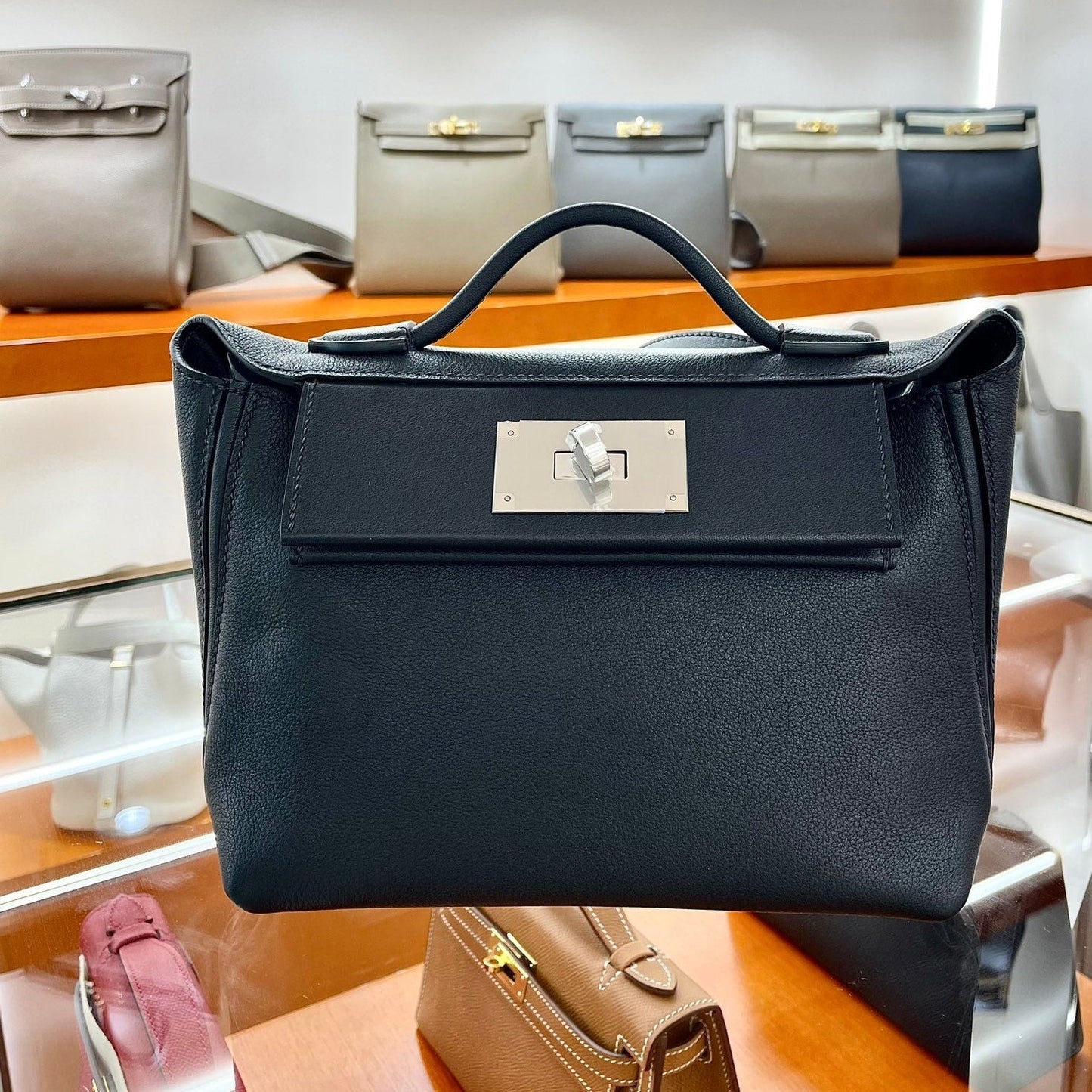 Hermes 21 Bag Black with Silver Buckle Calfskin 250278