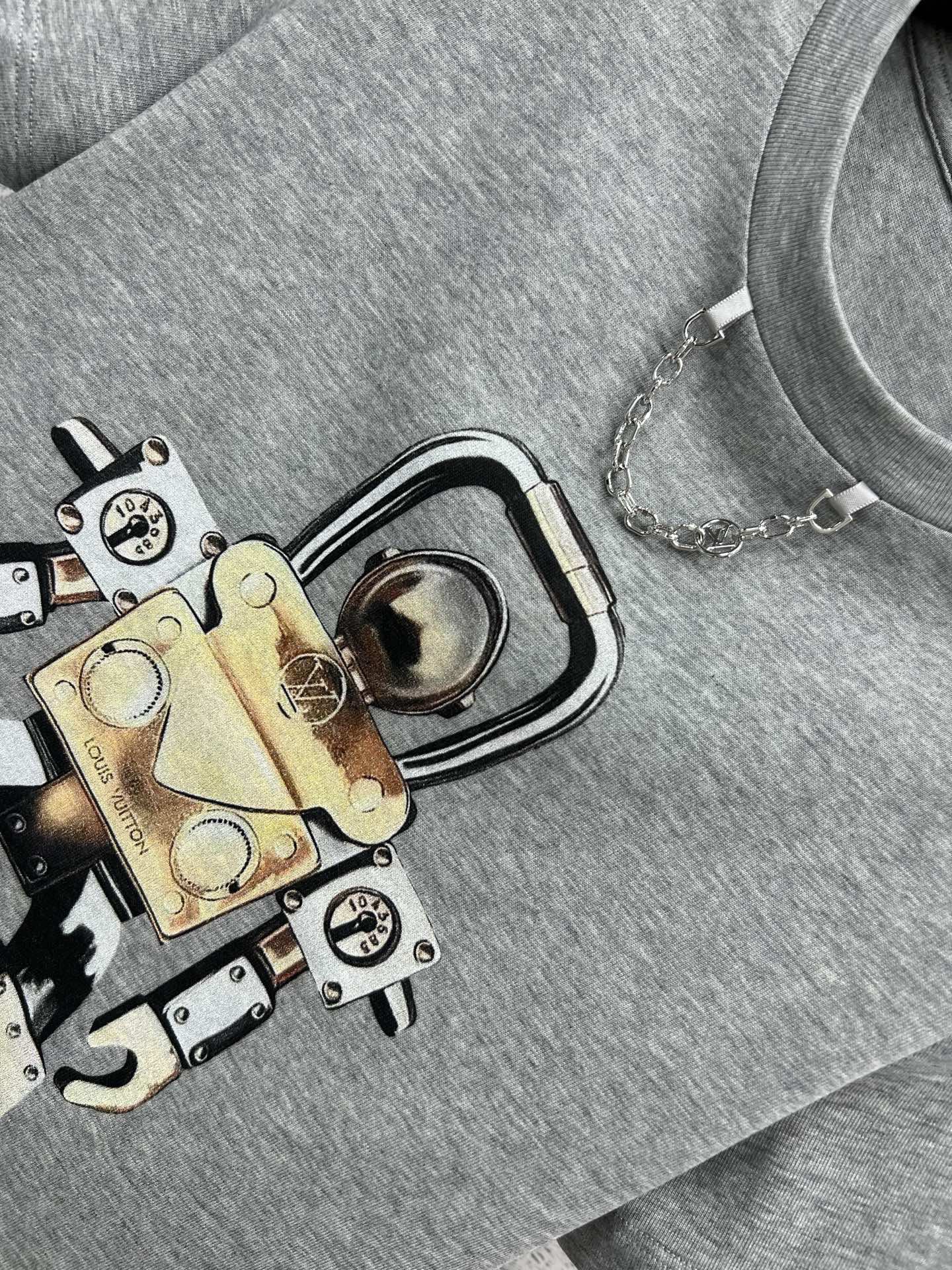 LV 25 Robot  On The Chest T-Shirt Grey Cotton