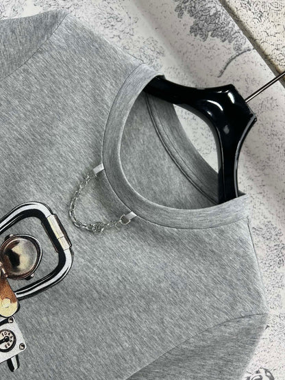 LV 25 Robot  On The Chest T-Shirt Grey Cotton