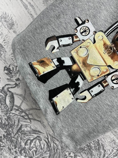 LV 25 Robot  On The Chest T-Shirt Grey Cotton