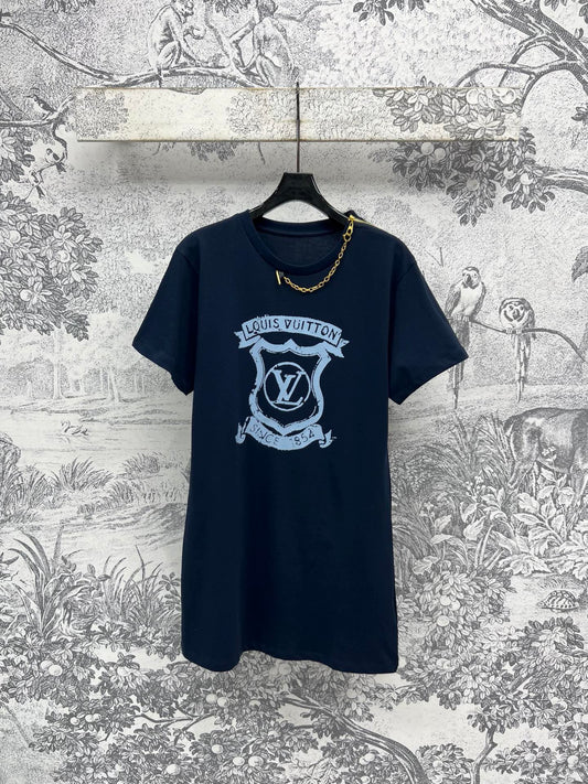 LV 25 Metal Zipper Decoration On The Left Shoulder T- Shirt Black Cotton