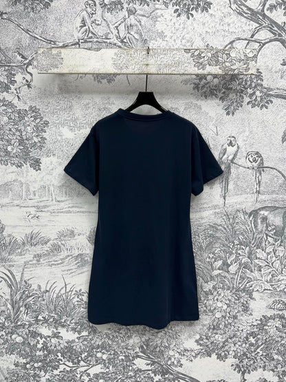 LV 25 Metal Zipper Decoration On The Left Shoulder T- Shirt Black Cotton